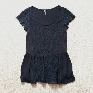 Maurices Black Lace Peplum Top - Size S